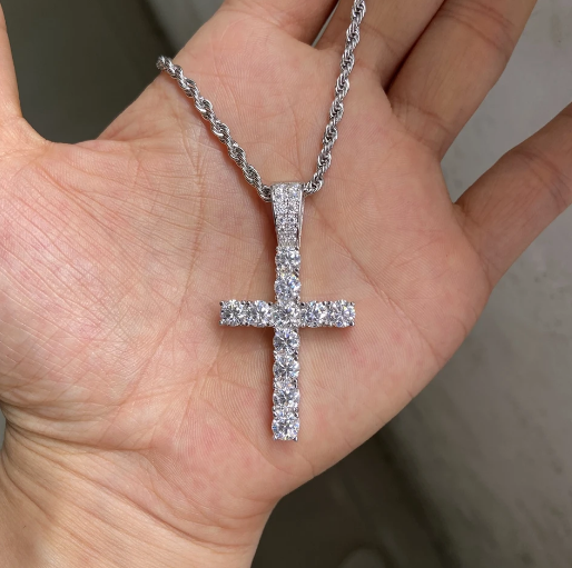S925 Sterling Silver D VVS Moissanite Diamond Cross Pendant  Necklace
